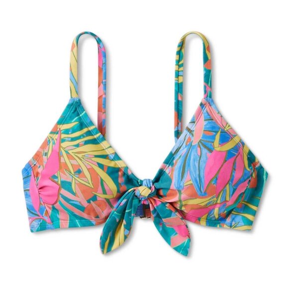 Kona Sol Size Small 4-6 Bright Multicolor Abstract Tropical Leaf Bikini Swim Top - Picture 2 of 7